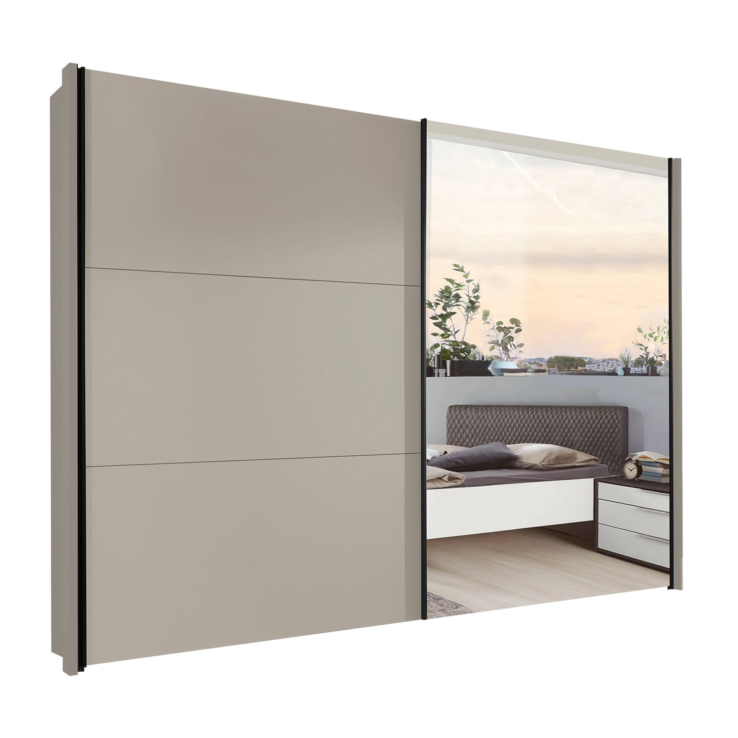 Halver Pebble Grey 2 Door Sliding Wardrobe with Mirror width 200cm,250cm & 300cm