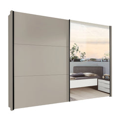 Halver Pebble Grey 2 Door Sliding Wardrobe with Mirror width 200cm,250cm & 300cm