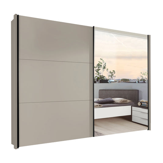 Halver Pebble Grey 2 Door Sliding Wardrobe with Mirror width 200cm,250cm & 300cm