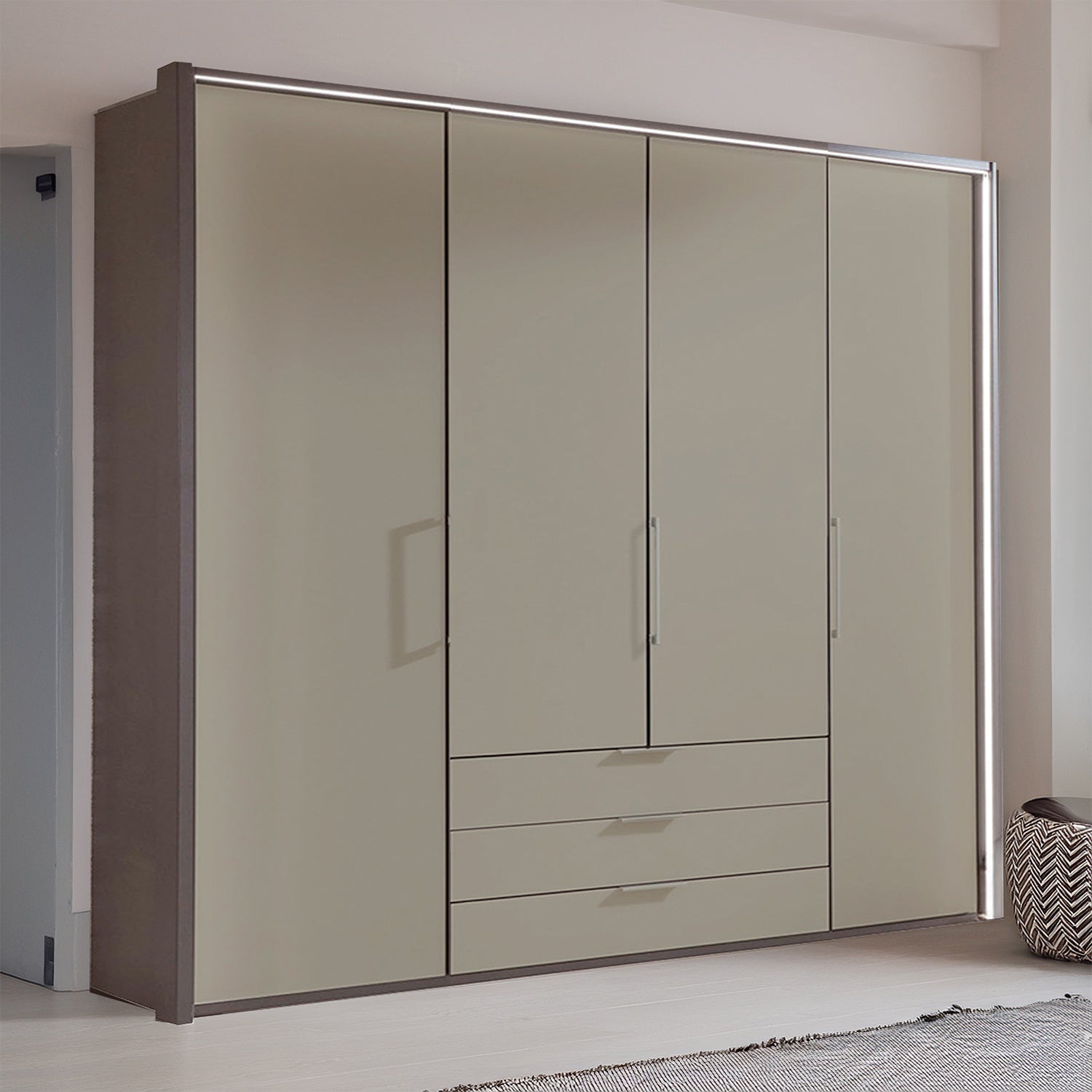 Glasgow Pebble Grey 4 Door Wardrobe with Drawers (W200cm) - Styled in Bedroom