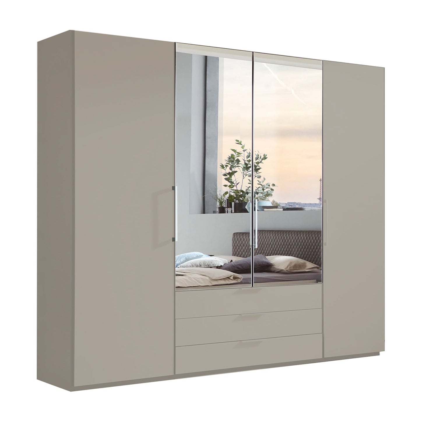 Halver Pebble Grey 4 Door Wardrobe with Drawers (W200cm) With Mirror