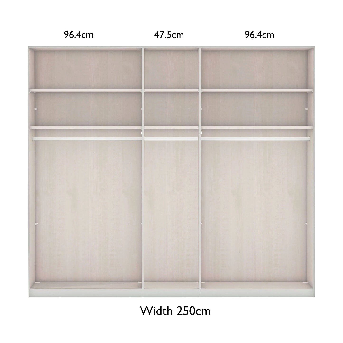 Wiemann Wardrobe internal cabinet with  measurements on a white background