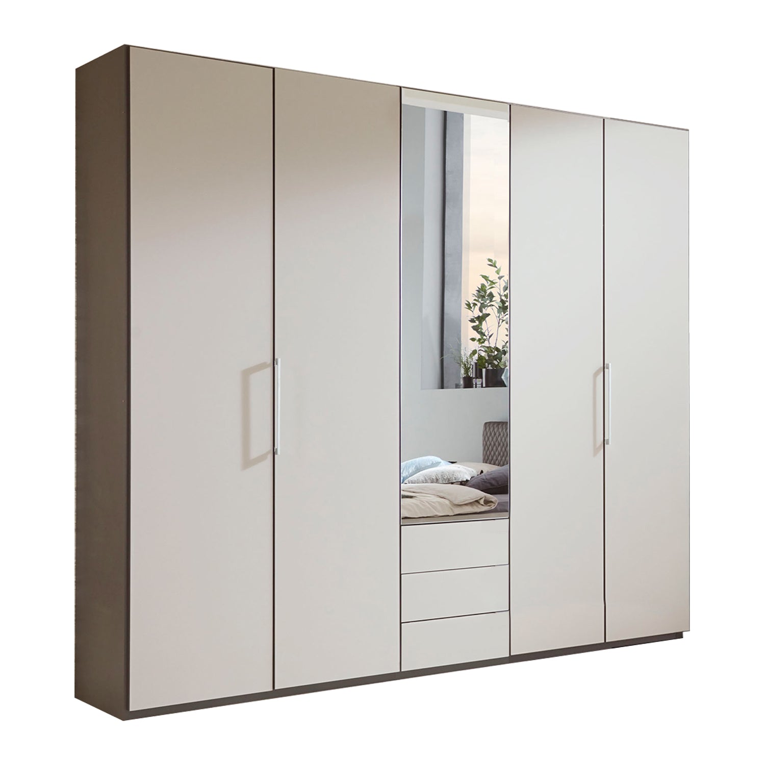 Halver Pebble Grey 5 Door Wardrobe with Drawers (W250cm) With Mirror