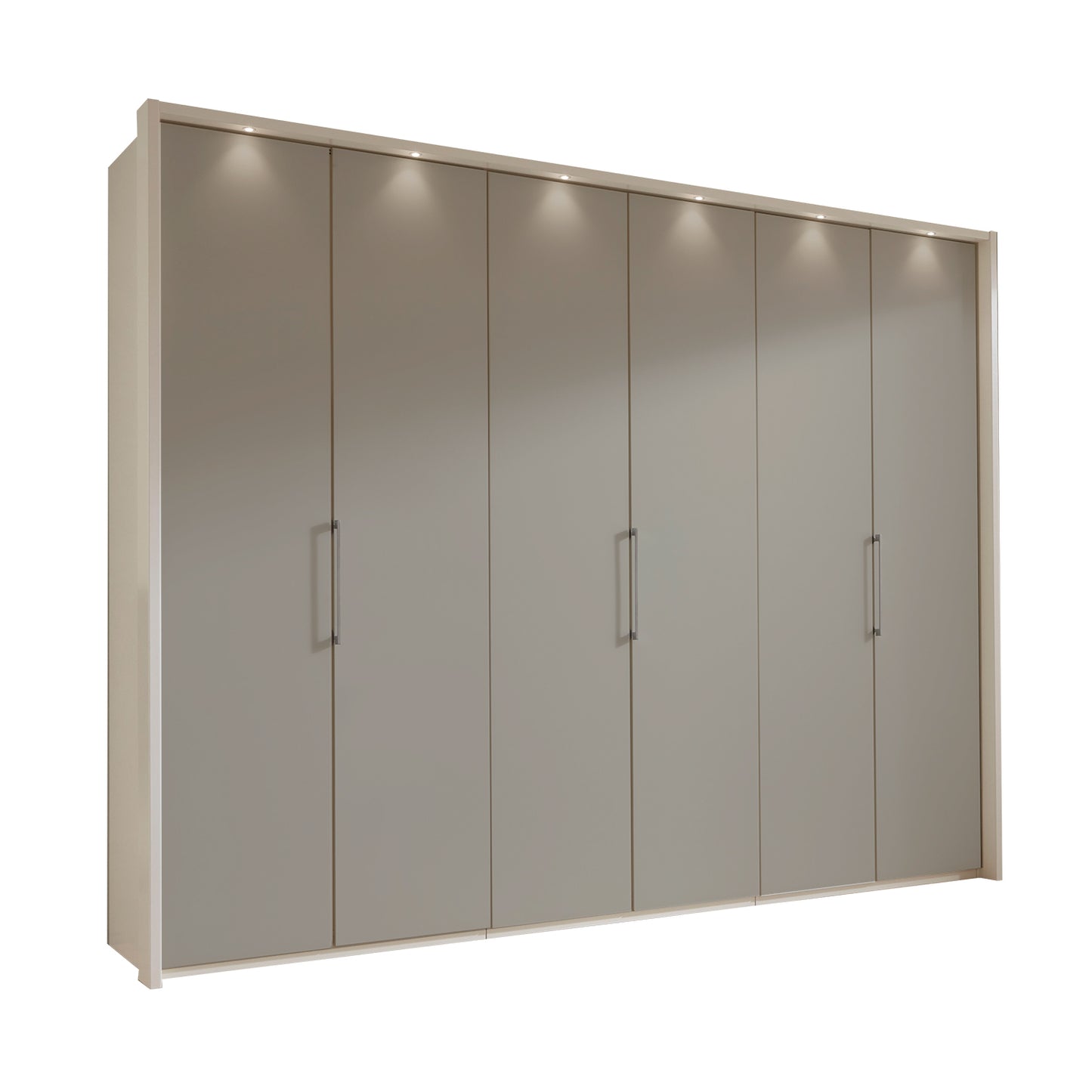 Glasgow Pebble Grey 6 Door Hinged Wardrobe (W300cm)- White Carcase with Front in Pebble Grey