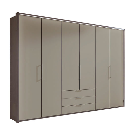 Glasgow Pebble Grey 6 Door Wardrobe with Drawers (W300cm) - Home Of Wardrobes