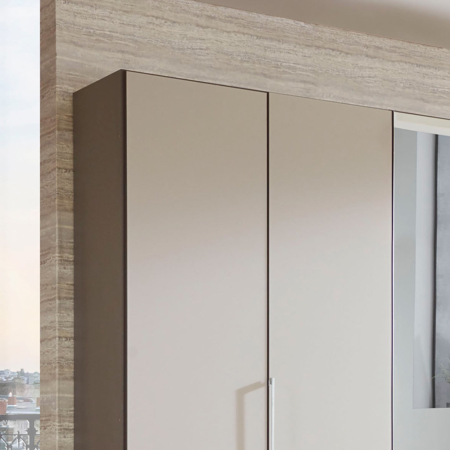 Glasgow Pebble Grey 6 Door Wardrobe with Drawers (W300cm) - Side View