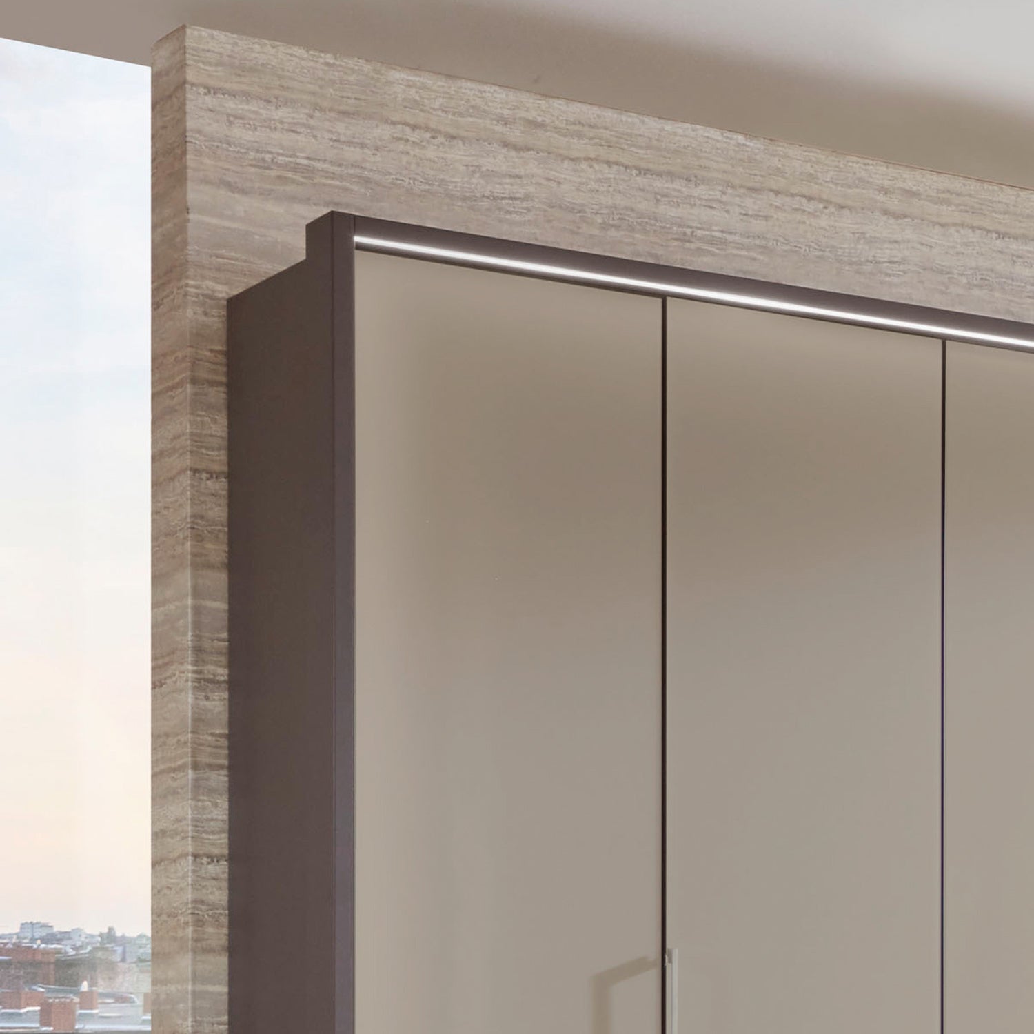 Halver Pebble Grey 6 Door Wardrobe with Drawers (W300cm) - Side View Closeup