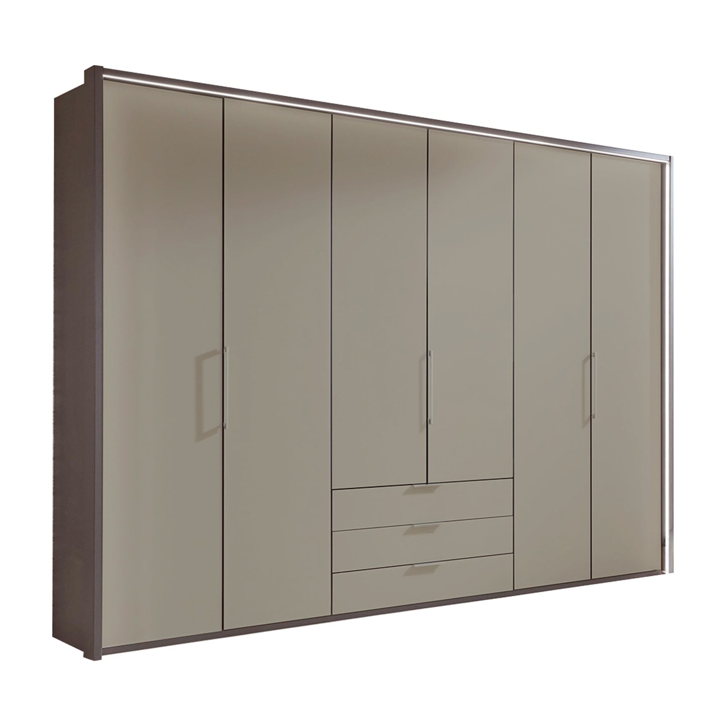 Halver Pebble Grey 6 Door Wardrobe with Drawers (W300cm)