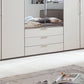 Halver Pebble Grey 6 Door Wardrobe with Drawers (W300cm) - Closeup View Of Mirror & Drawers