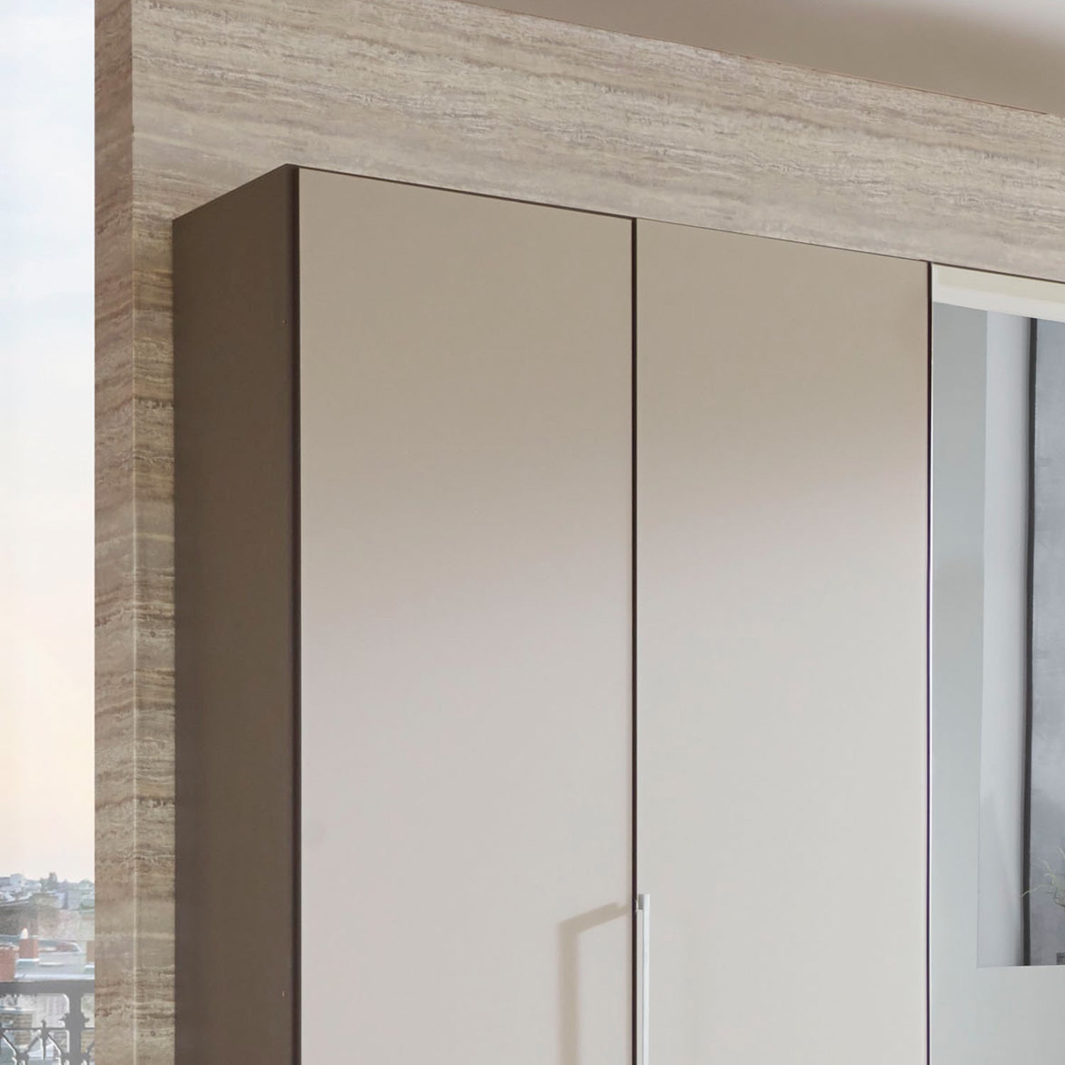 Halver Pebble Grey 6 Door Wardrobe with Drawers (W300cm) - Side View