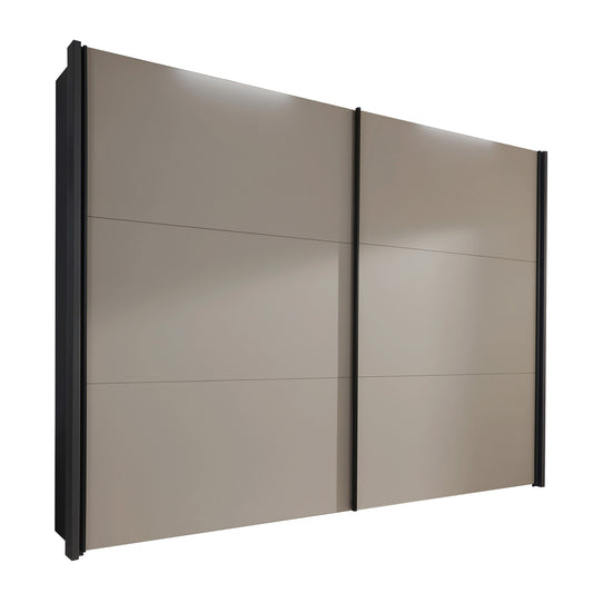 Halver Sliding wardrobe doors with a pebble grey finish and graphite frame on a white background