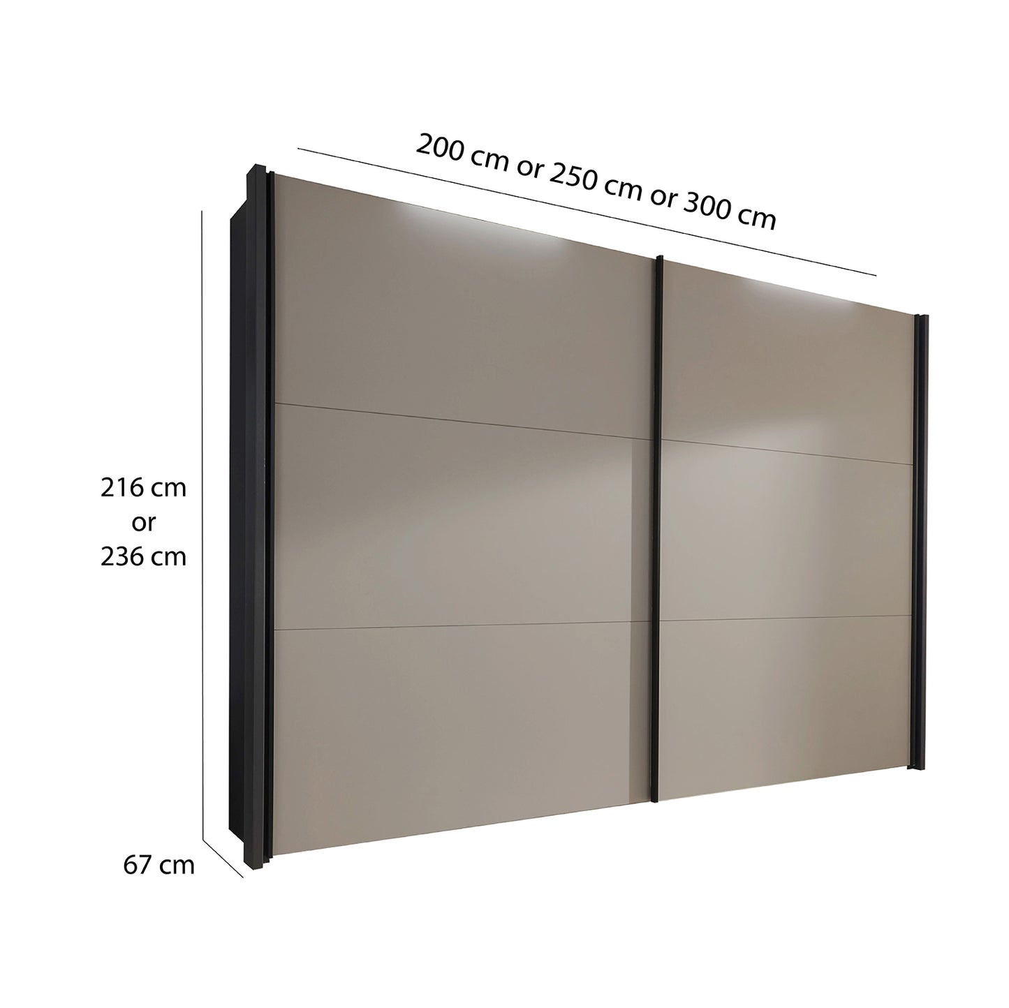 Halver sliding wardrobe doors with dimensions on a white background