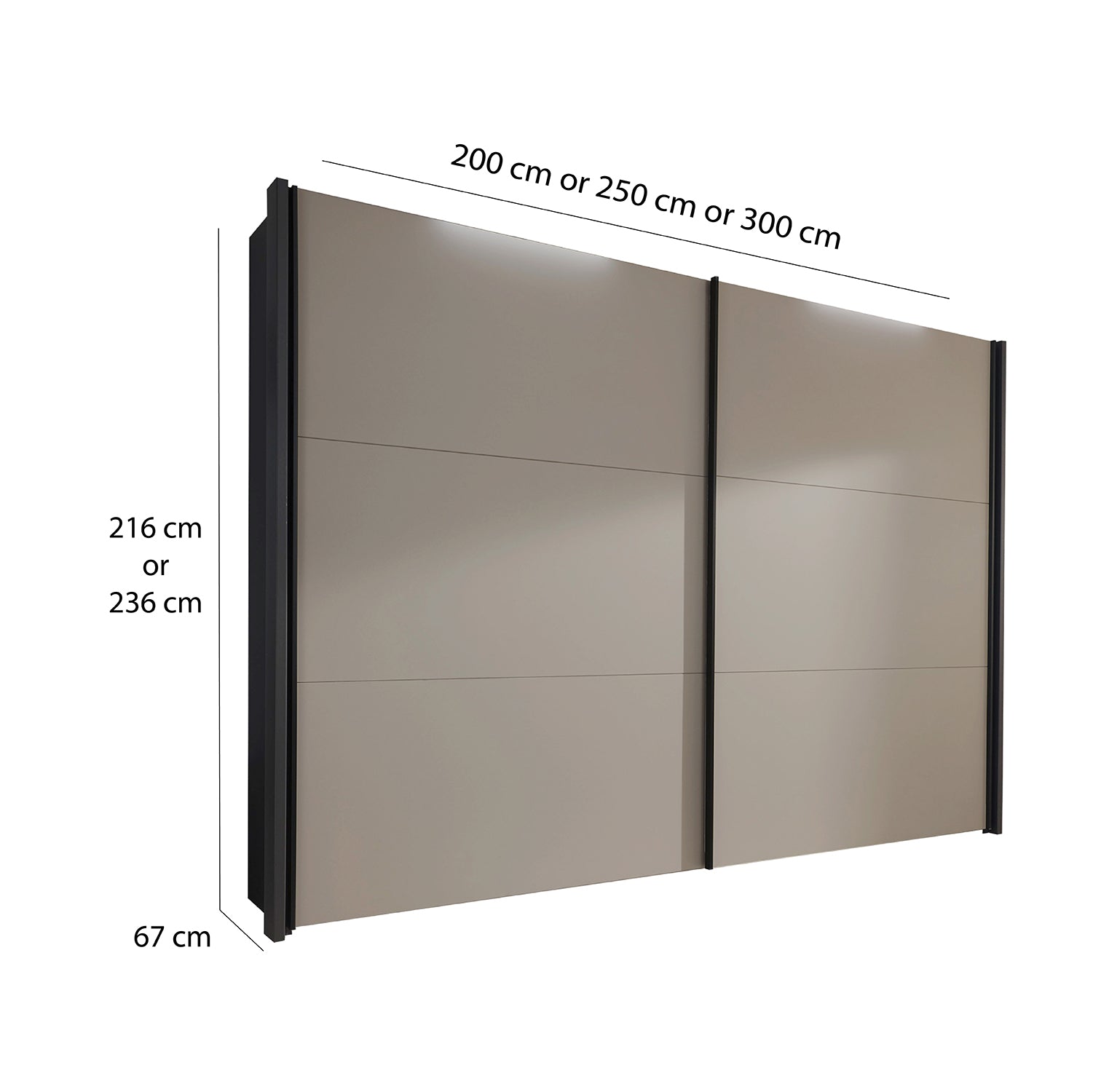Halver sliding wardrobe doors with dimensions on a white background