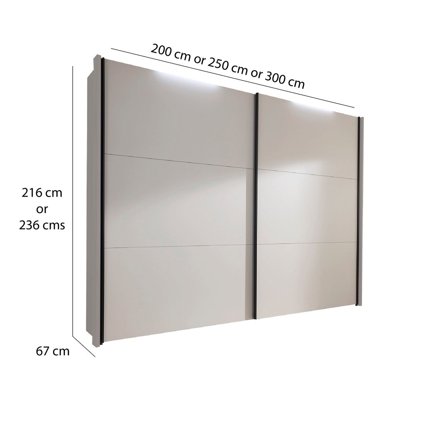 Halver White 2 Door Sliding Wardrobe - Dimensions