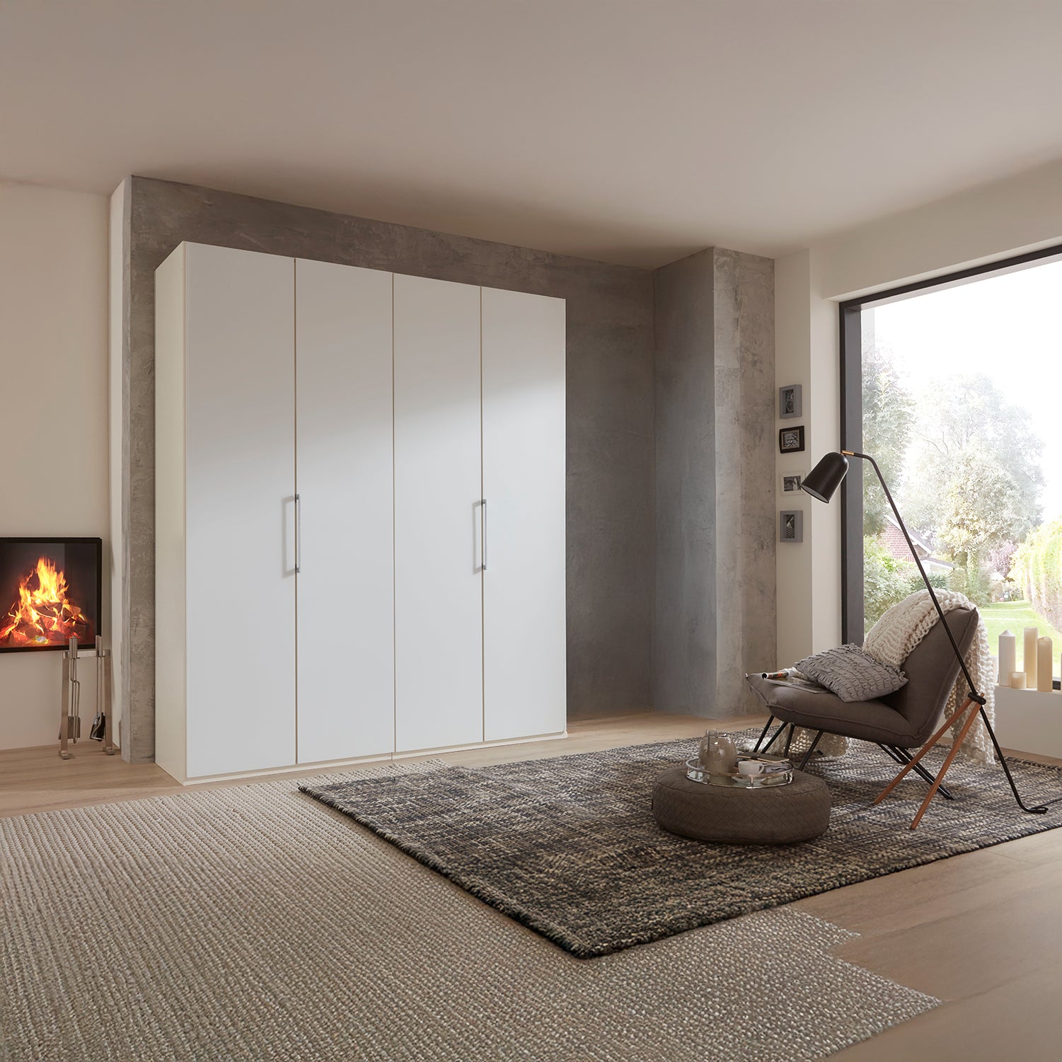 Glasgow White 4 Door Hinged Wardrobe (W200cm) - Styled in a Bedroom