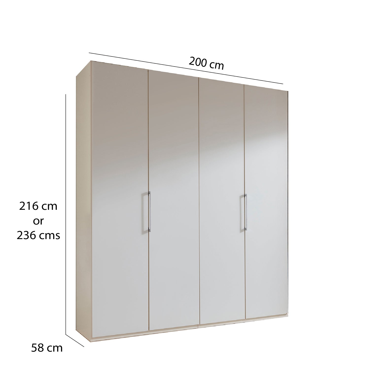 Halver White 4 Door Hinged Wardrobe (W200cm) - Dimensions