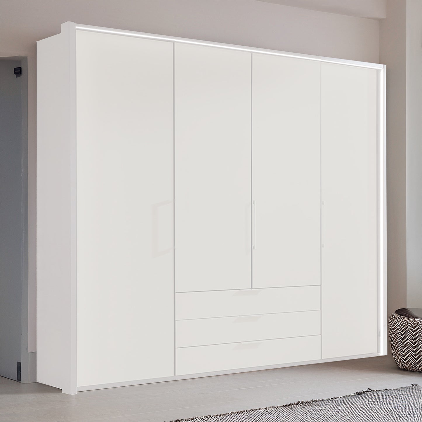 Glasgow White 4 Door Wardrobe with Drawers (W200cm) - Styled in Bedroom