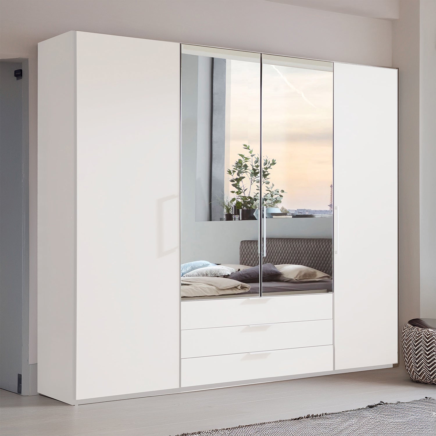 Halver White 4 Door Wardrobe with Drawers (W200cm) - Styled in Bedroom