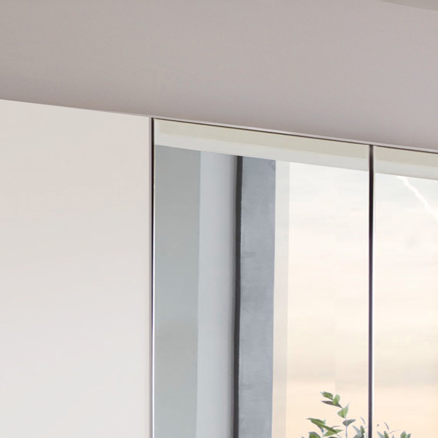 Halver White 4 Door Wardrobe with Drawers (W200cm) Closeup View With Mirror