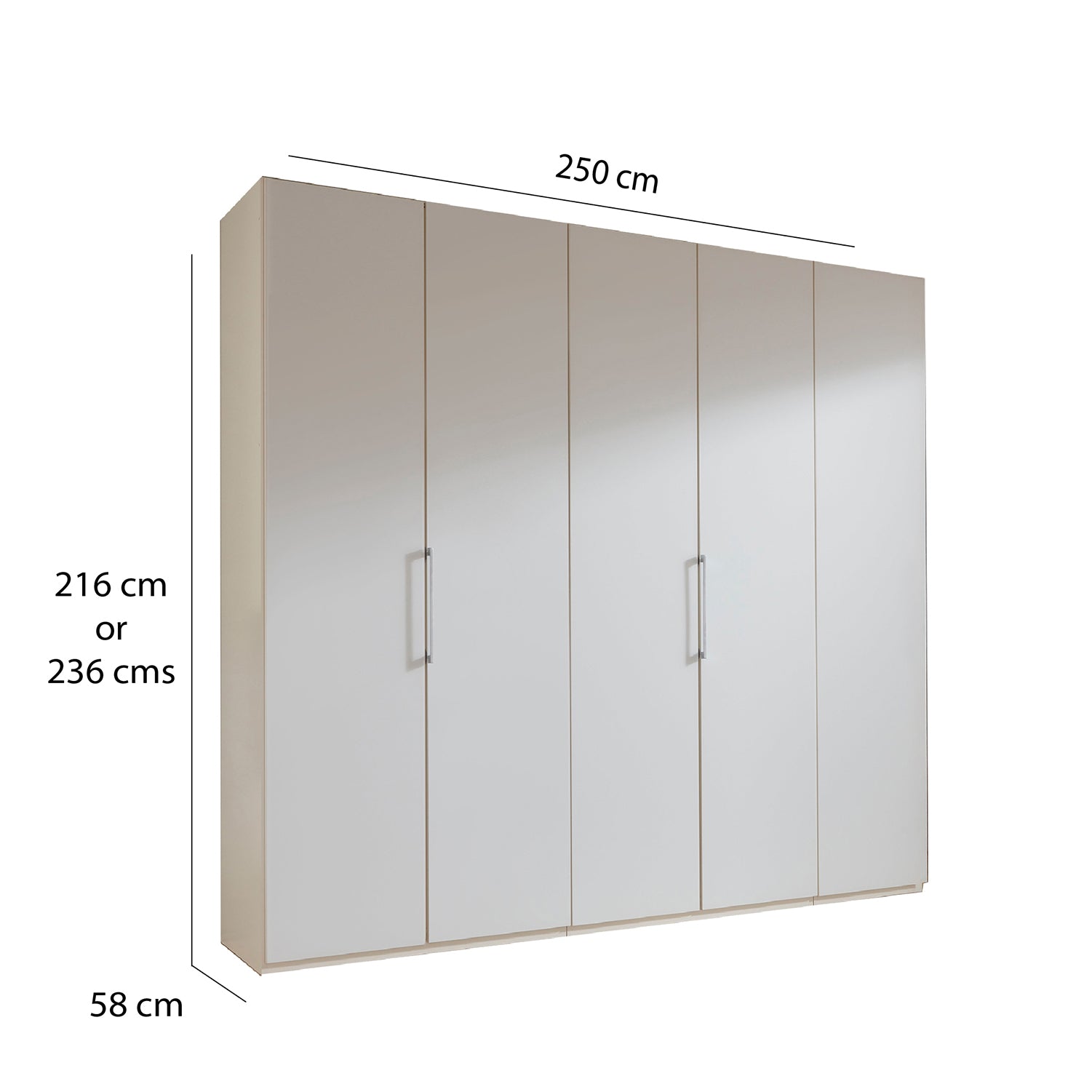 Halver White 5 Door Hinged Wardrobe (W250cm) - Dimensions