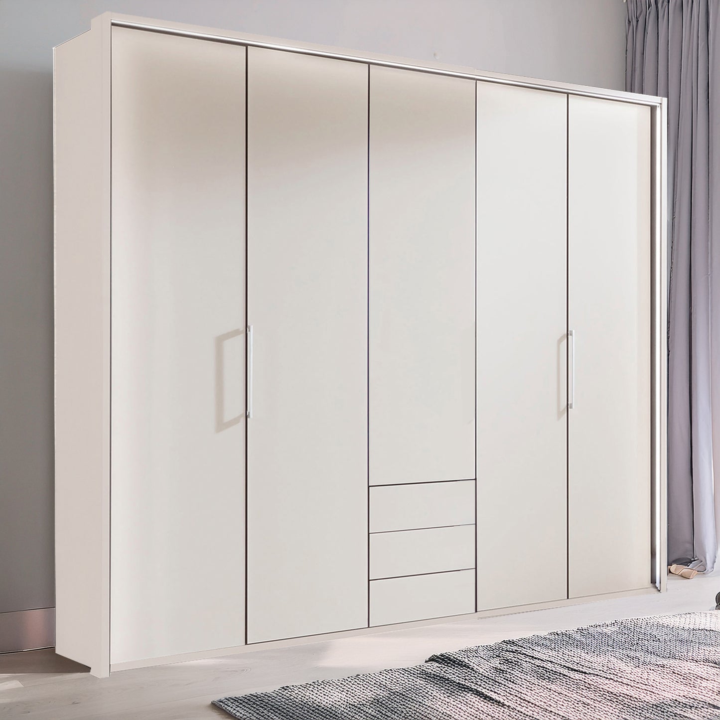 Glasgow White 5 Door Wardrobe with Drawers (W250cm) - Styled in Bedroom