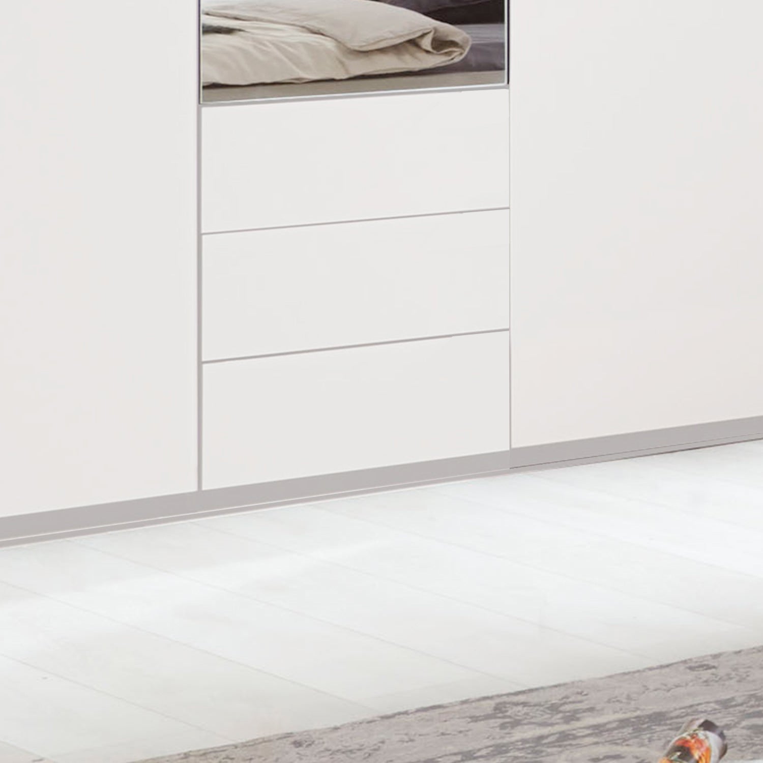 Halver White 5 Door Wardrobe with Drawers (W250cm) - Mirror & Drawers Closeup View