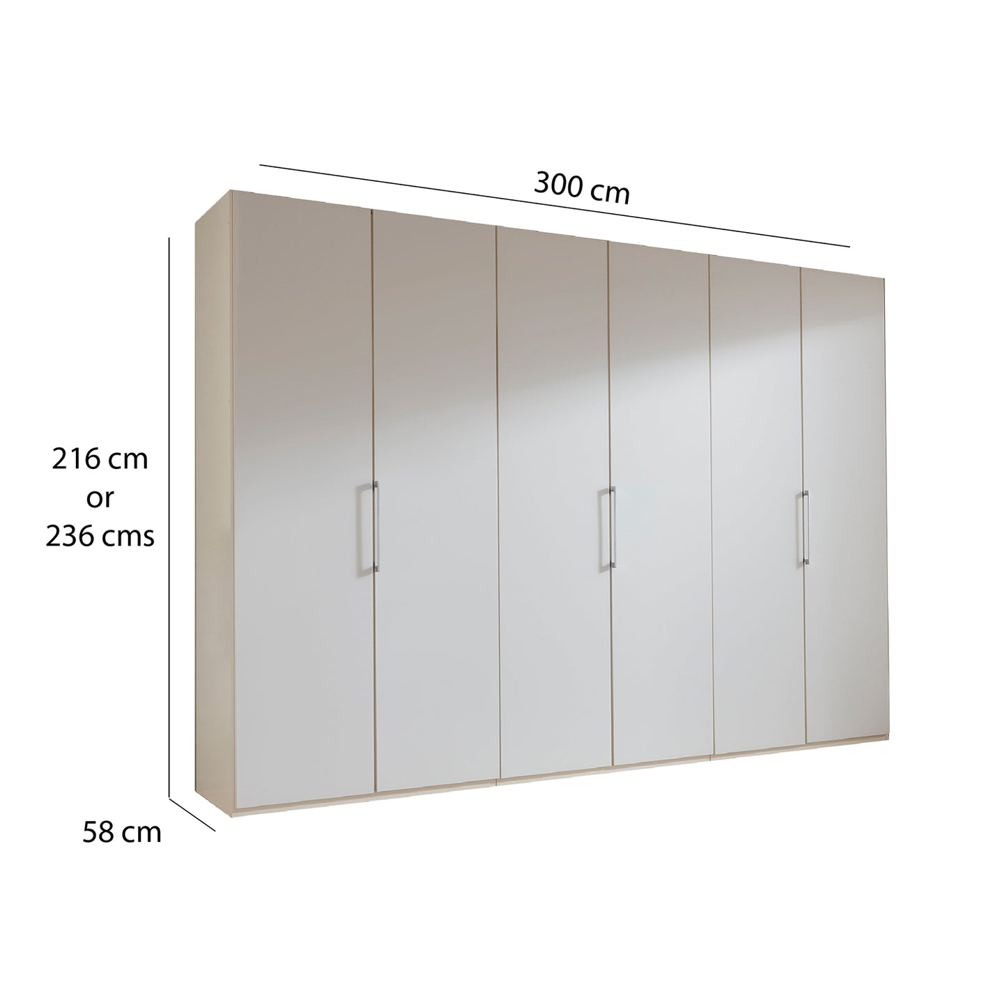 Glasgow White 6 Door Hinged Wardrobe (W300cm) - Dimensions