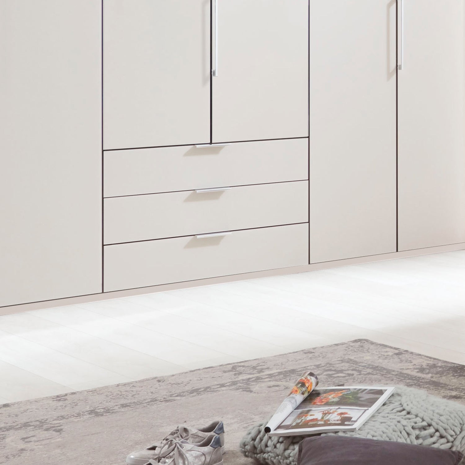 Glasgow White 6 Door Wardrobe with Drawers (W300cm) - Closeup View Of Drawers