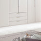Halver White 6 Door Wardrobe with Drawers (W300cm) - Closeup View Of Drawers