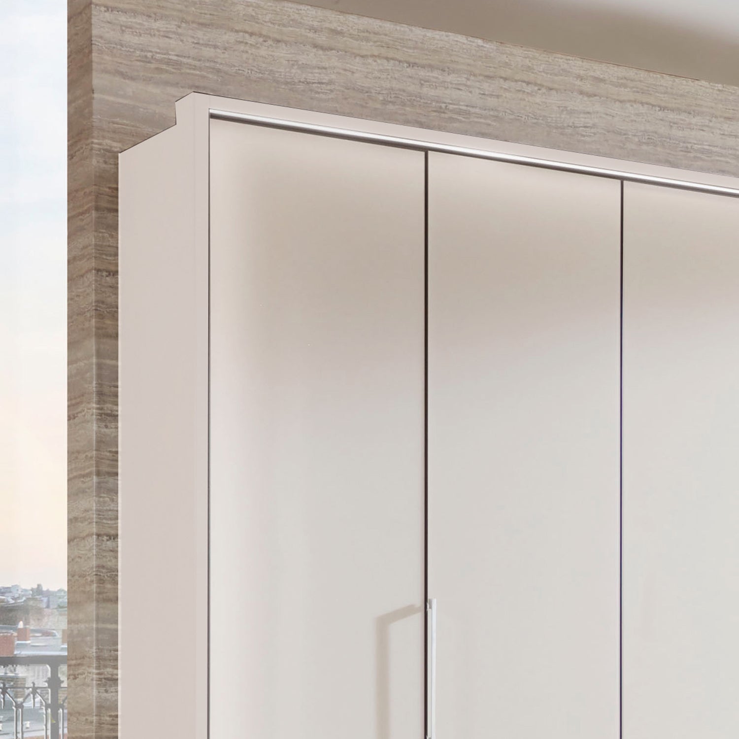 Halver White 6 Door Wardrobe with Drawers (W300cm) - Closeup Side View