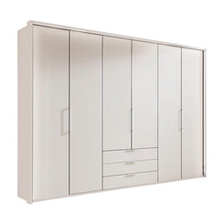 Halver White 6 Door Wardrobe with Drawers (W300cm)