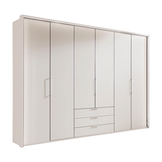 Halver White 6 Door Wardrobe with Drawers (W300cm)
