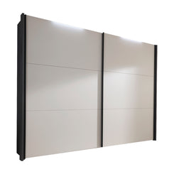 Modern sliding doors wardrobe Matte White glass Front and Graphite Carcase on a white background