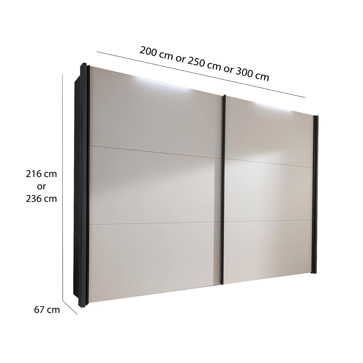 Halver Wardrobe with dimensions indicated on a white background