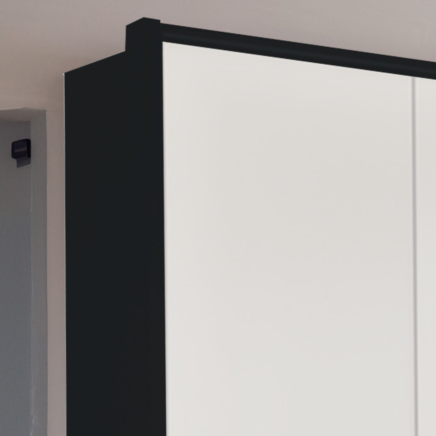 Halver Graphite & White 4 Door Wardrobe with Drawers (W200cm) - Side View Closeup