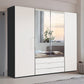 Halver Graphite & White 4 Door Wardrobe with Drawers (W200cm) With Mirror - Styled In Bedroom