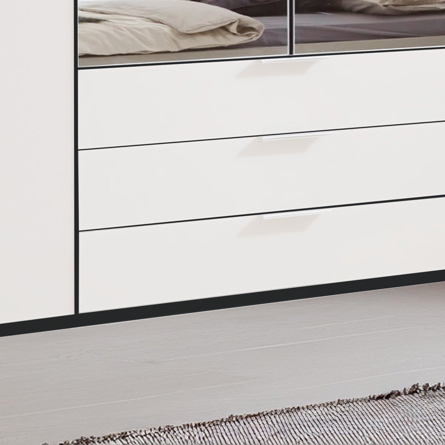Halver Graphite & White 4 Door Wardrobe with Drawers (W200cm) - Closeup View Of MIrror & Drawers