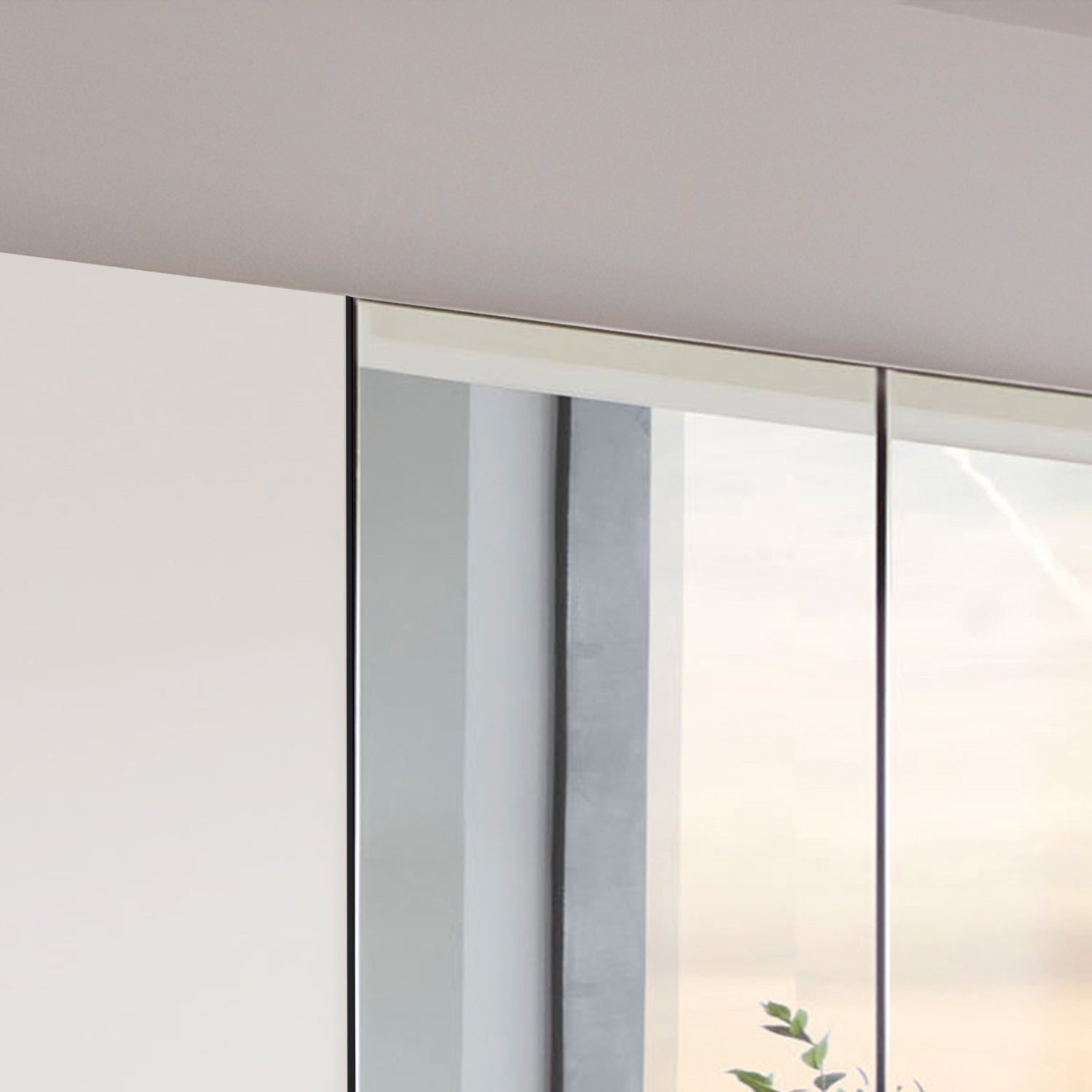 Halver Graphite & White 4 Door Wardrobe with Drawers (W200cm) - Closeup View Of Mirror
