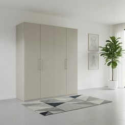 Pebble Grey wardrobe in a room with a geometric rug and plant