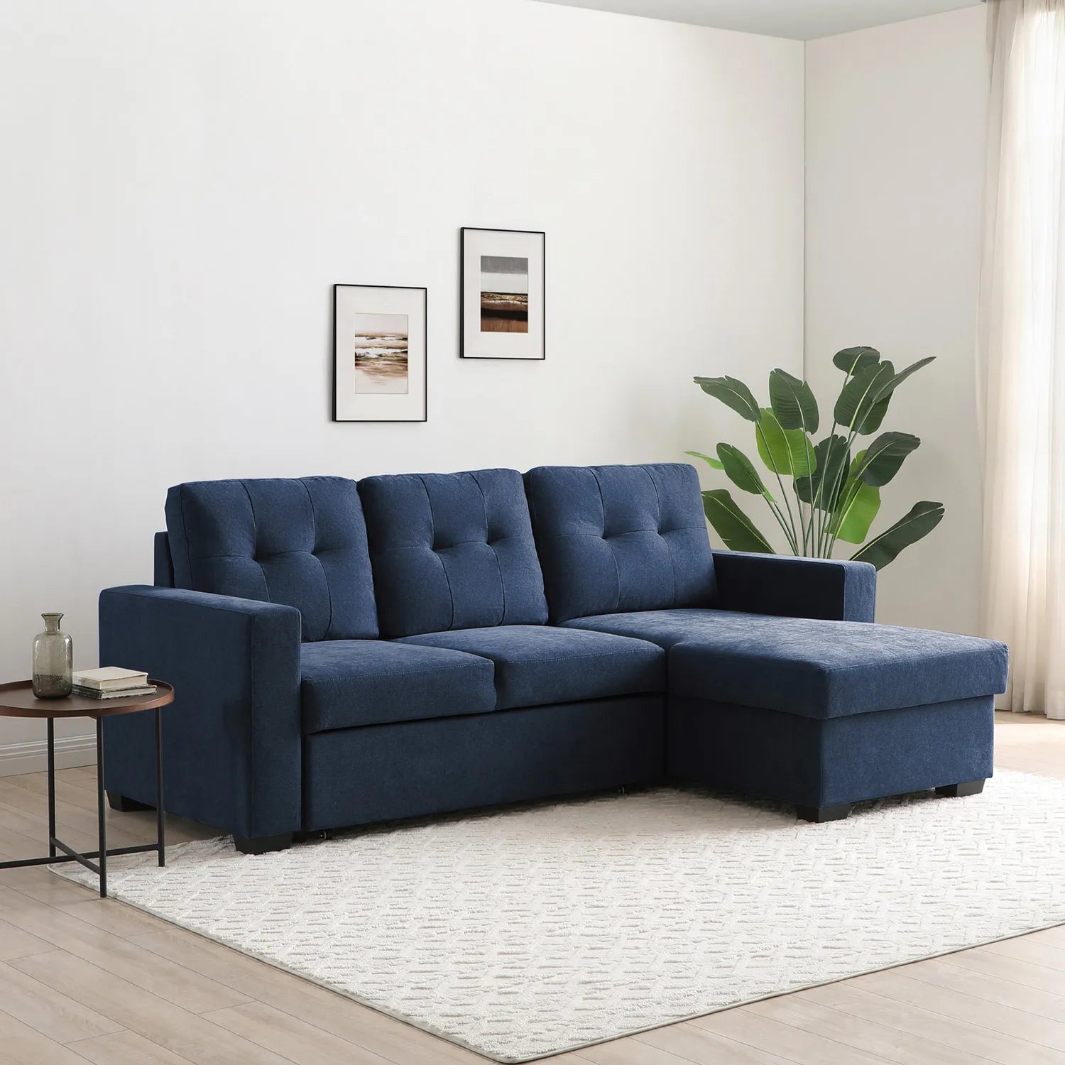Hampshire Navy Textured Weave Fabric Corner Sofa Bed - Pendle Village Furniture