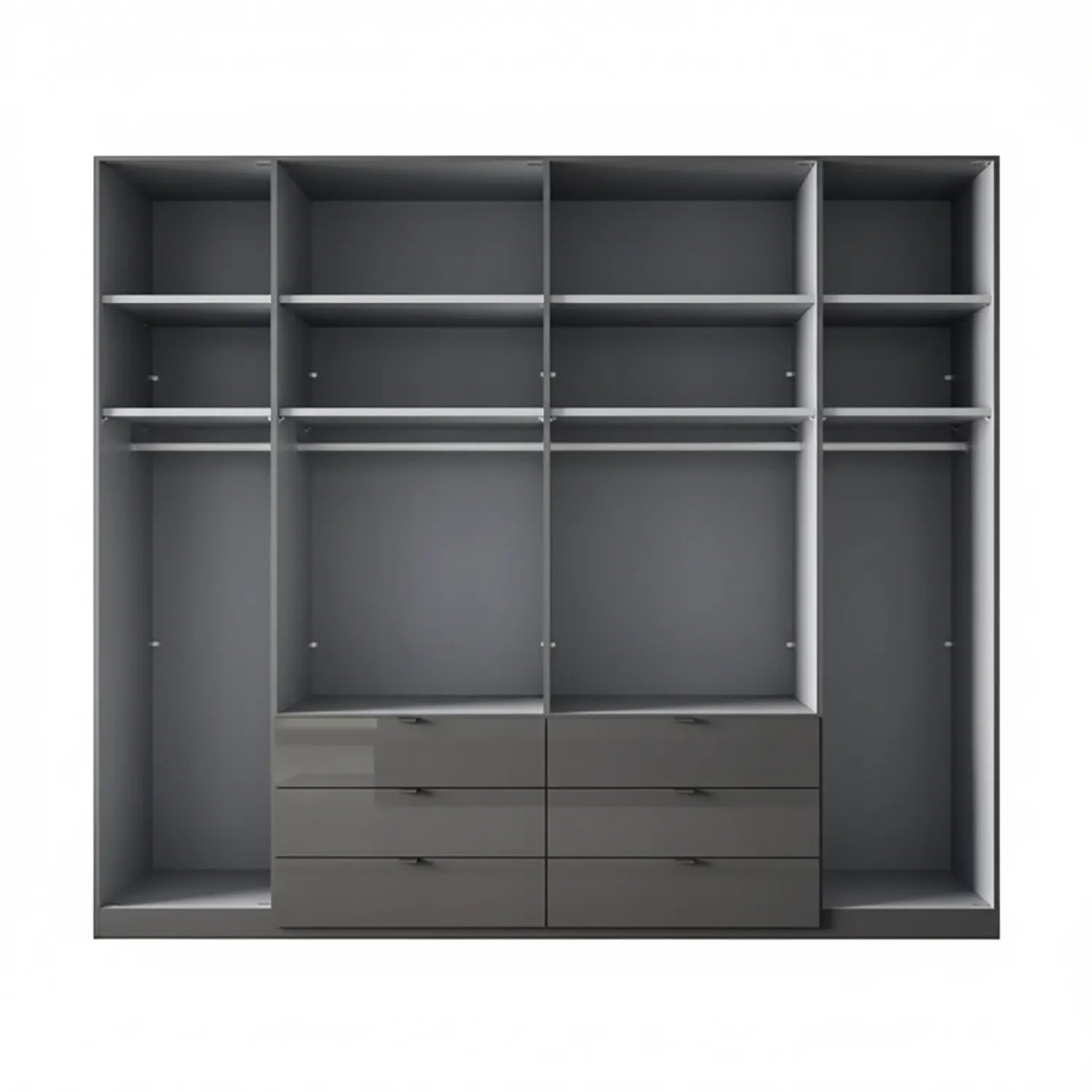 Amelia 300cm 6 Door Bifold Combi Wardrobe with Glass Doors and Drawers - Interior View