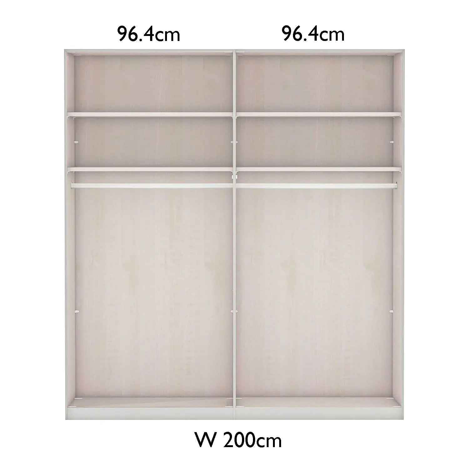 Wiemann 200cm Closet with sliding doors and dimensions labeled on a white background