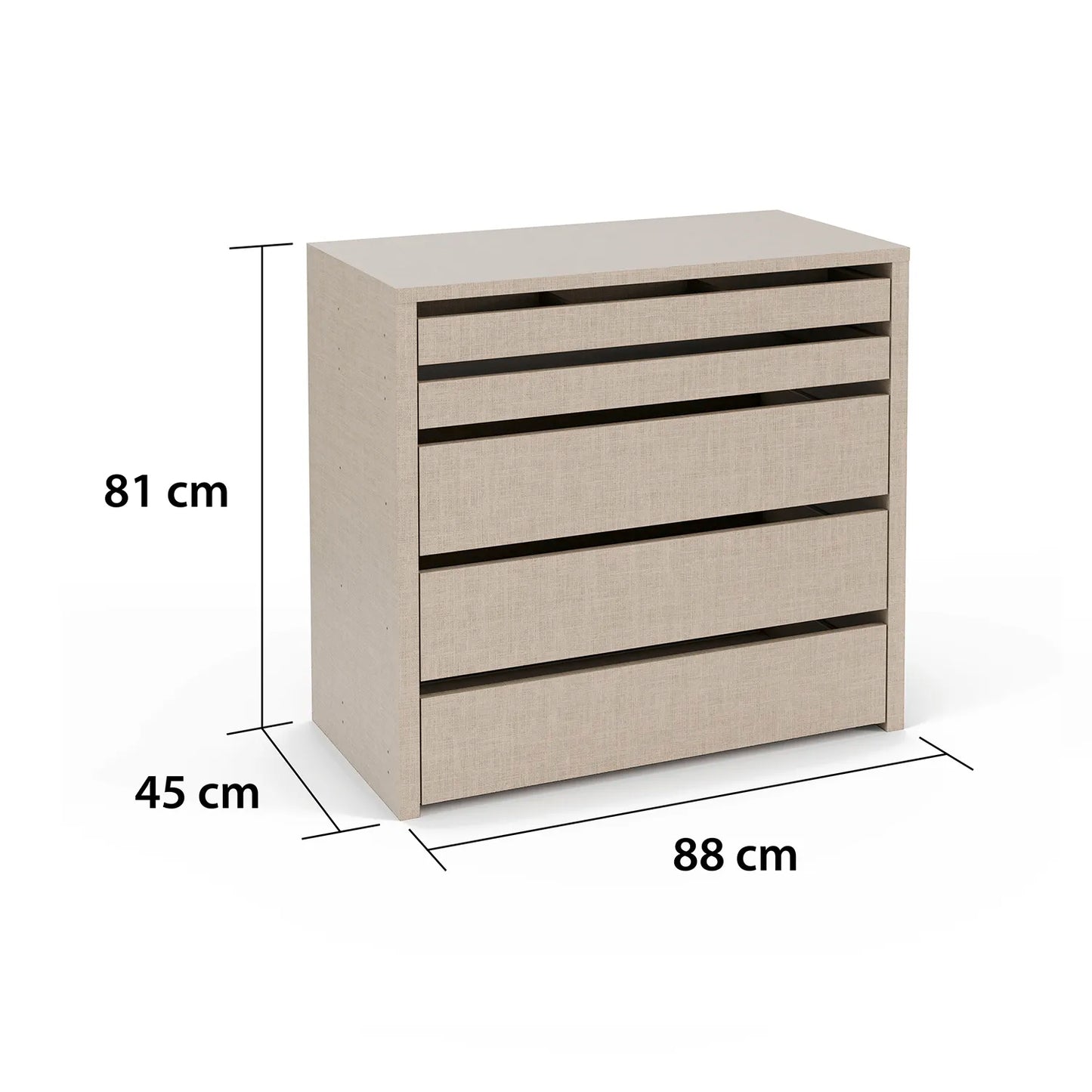 Interior 5 Drawer For Wardrobes - Orange - 98M1 - Dimensions