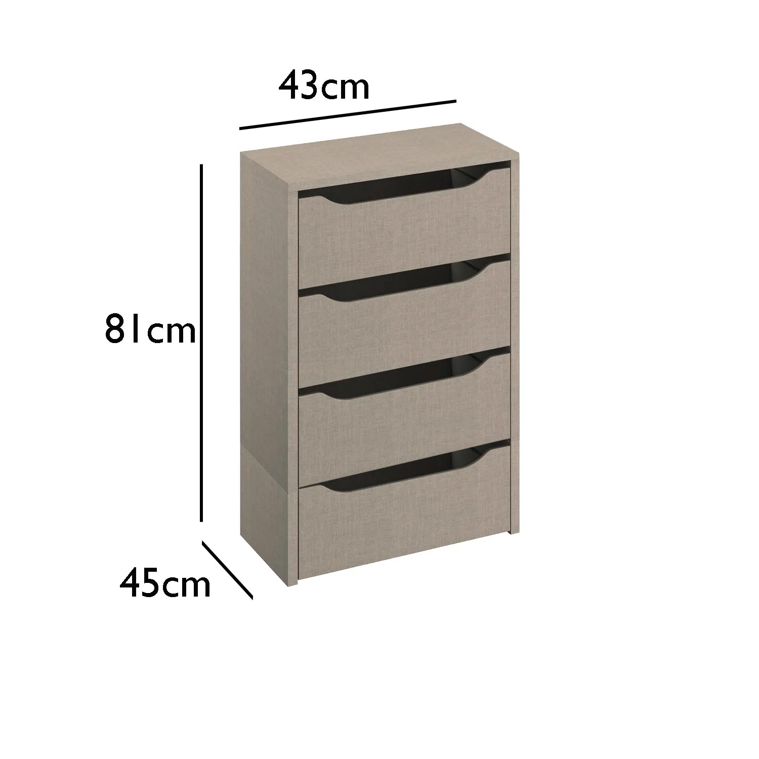Interior 4 Drawer For Wardrobes - Orange - Style 1 - 9KA0 - Dimensions