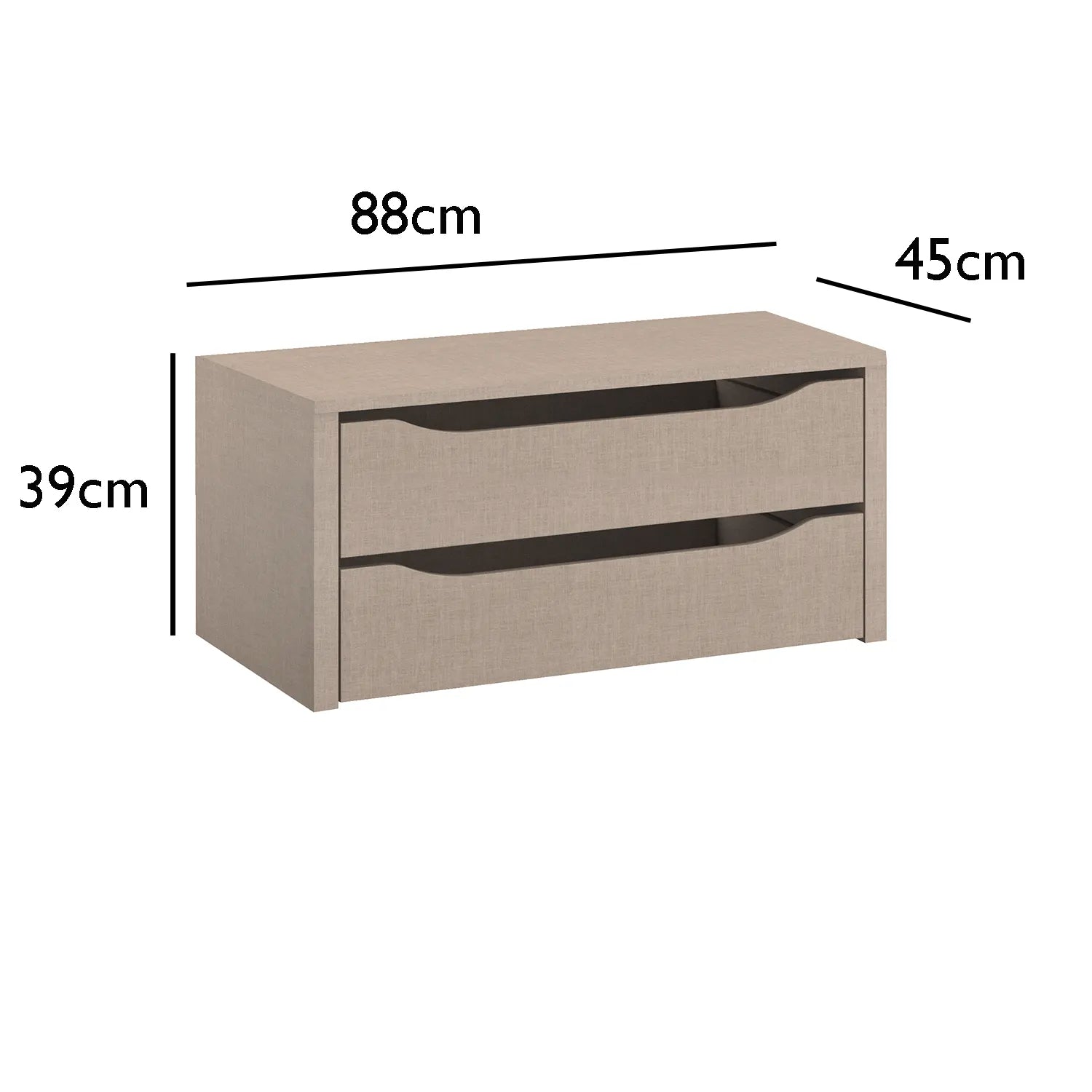 Interior 2 Drawer For Wardrobes - Orange - Style 1 - 9845 - Dimensions