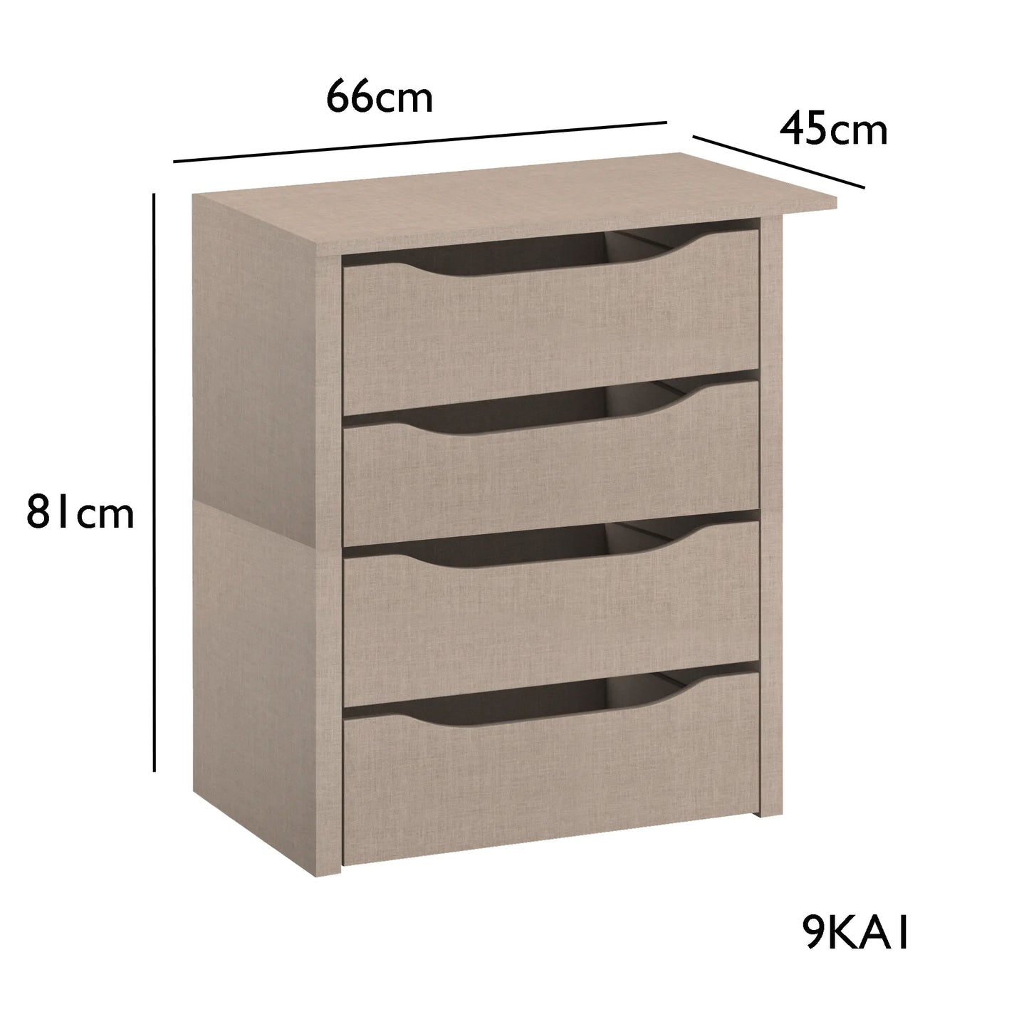 Interior 4 Drawer For Wardrobes - Orange - Style 2 - 9KA1 - Dimensions