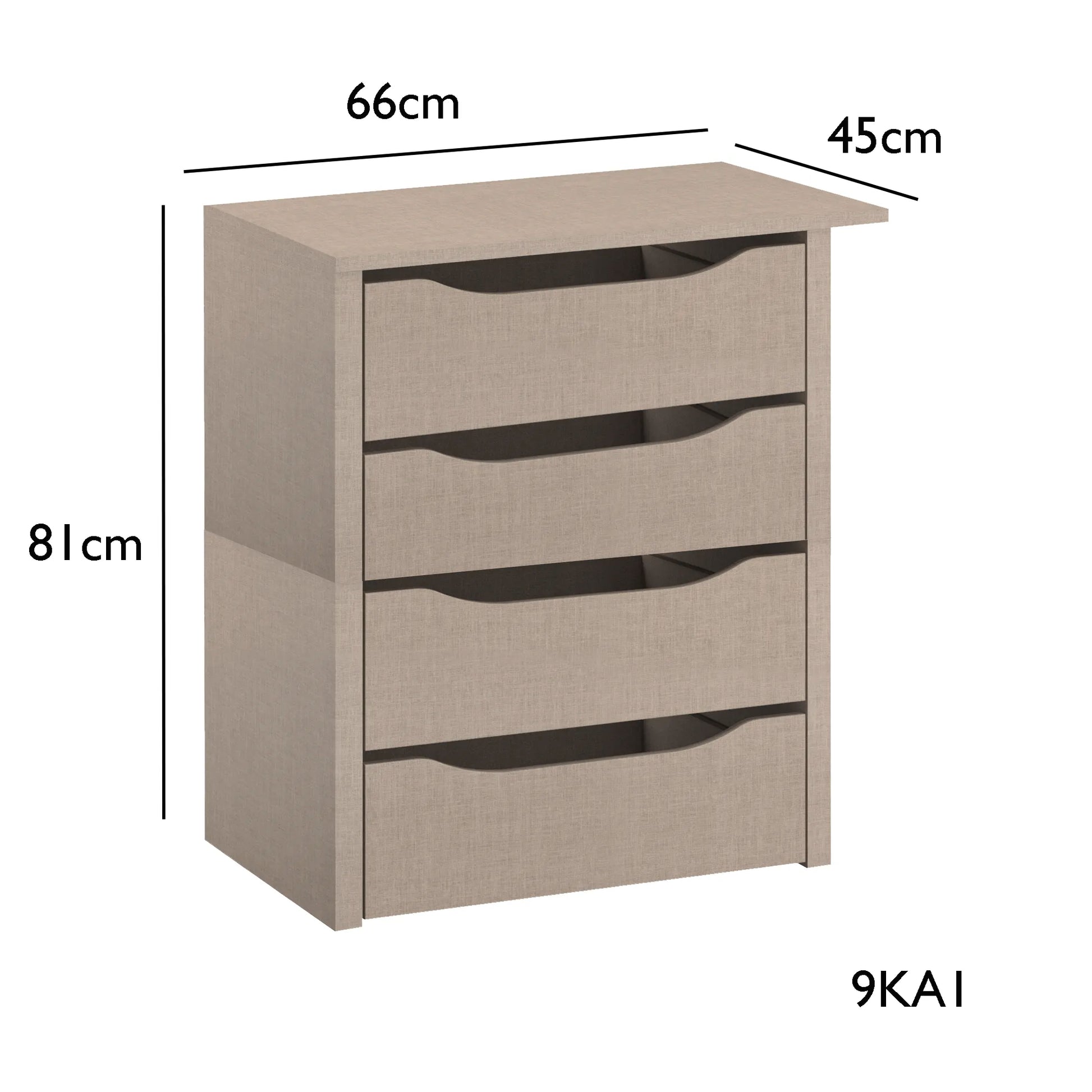 Interior 4 Drawer For Wardrobes - Orange - Style 2 - 9KA1 - Dimensions
