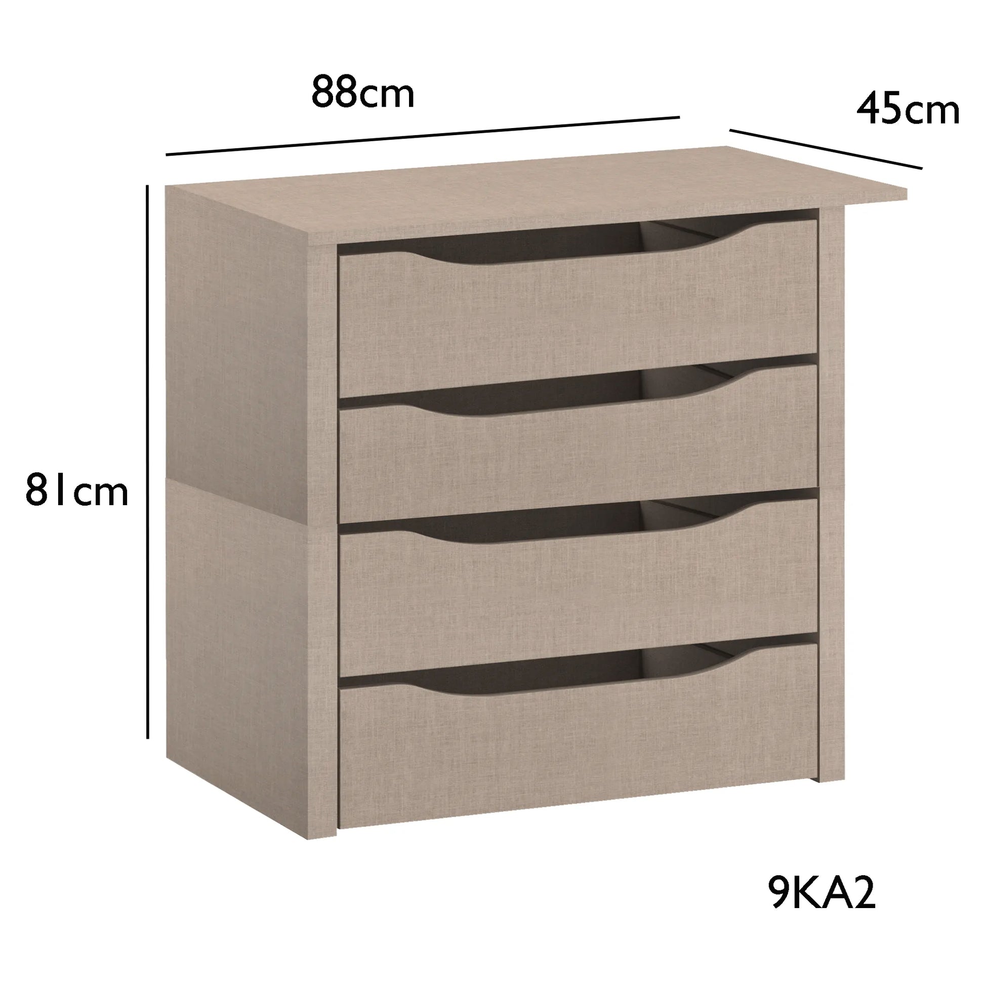 Interior 4 Drawer For Wardrobes - Orange - Style 2 - 9KA2 - Dimensions