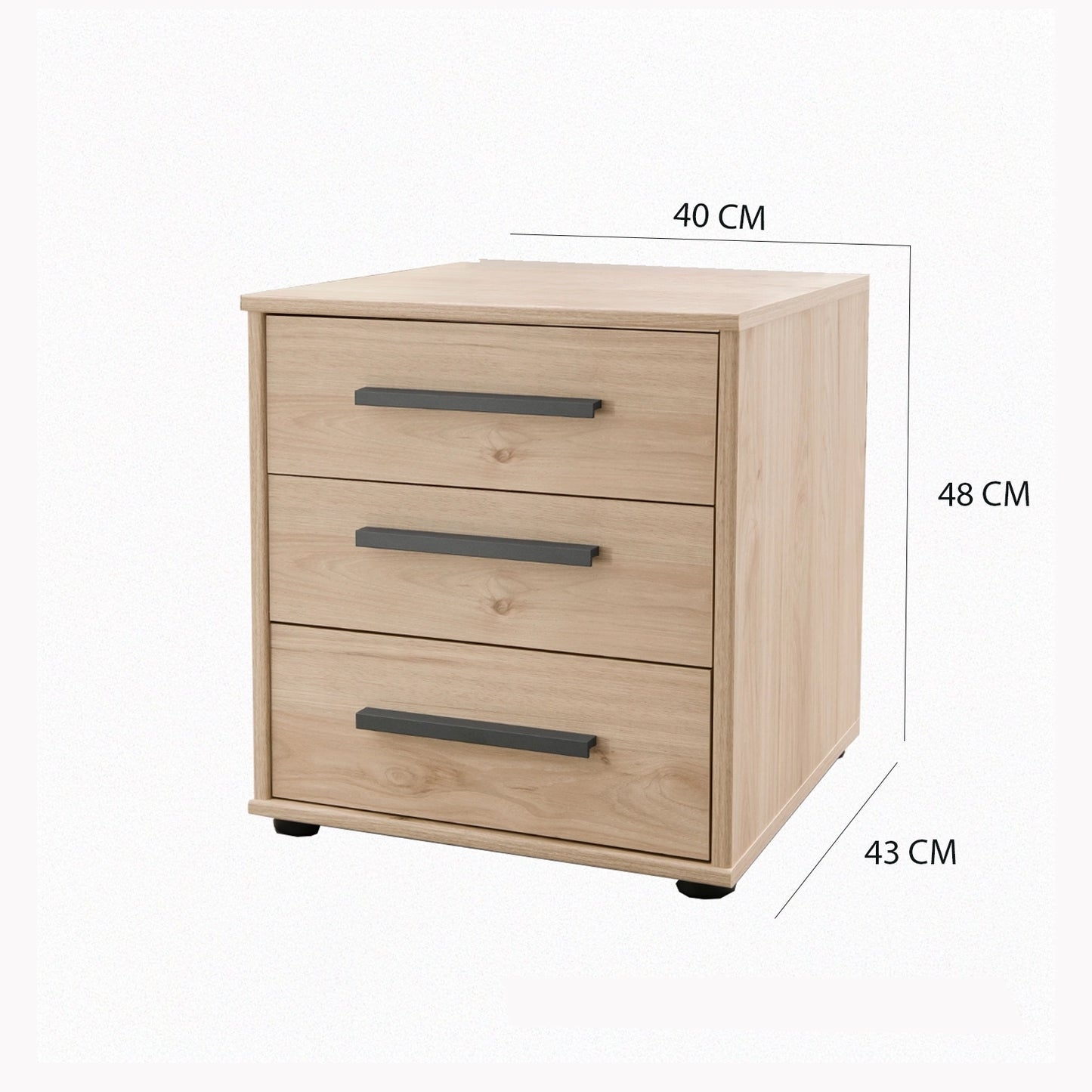 Johnson 3 Drawer Bedside Cabinet - Dimensions