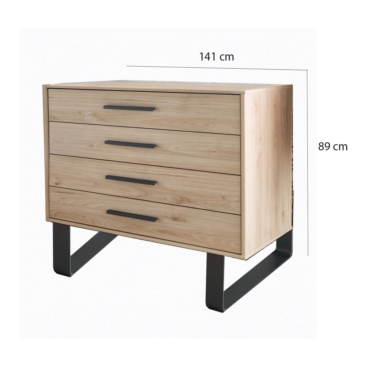 Johnson 4 Drawer Chest - W141CM With Angled Feet - Dimensions